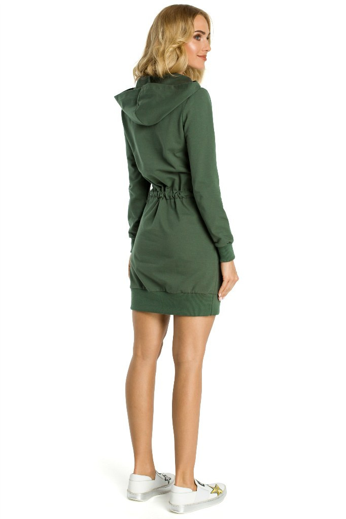 Sukienka mini - Z kapturem - zielona